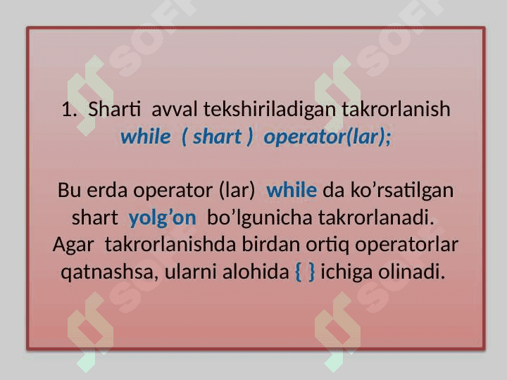 Takrorlash va boshqaruvni uzatish operatorlari 3