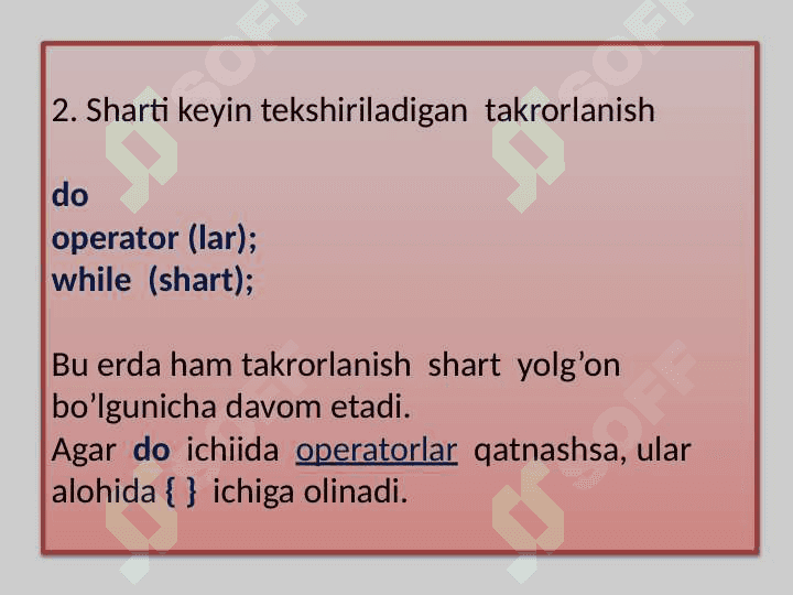 Takrorlash va boshqaruvni uzatish operatorlari 6