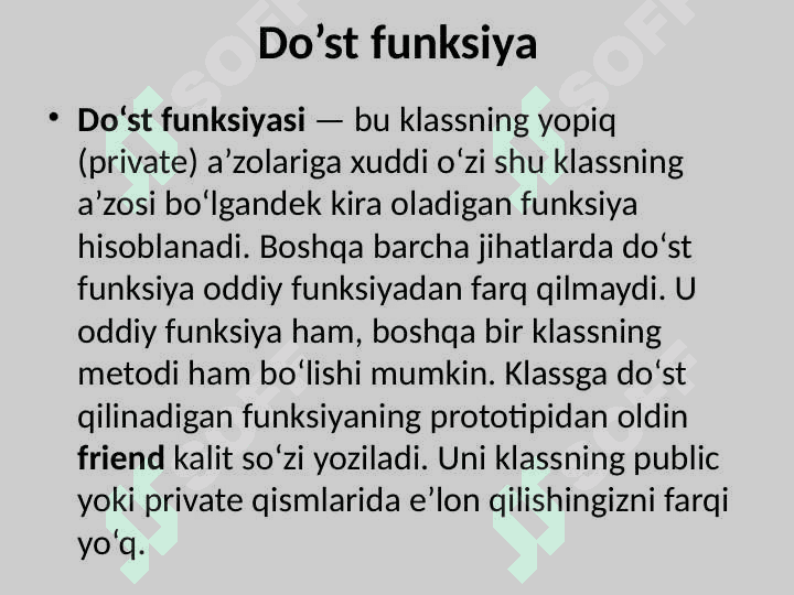 Do'st funksiya va do'st sinflar 2