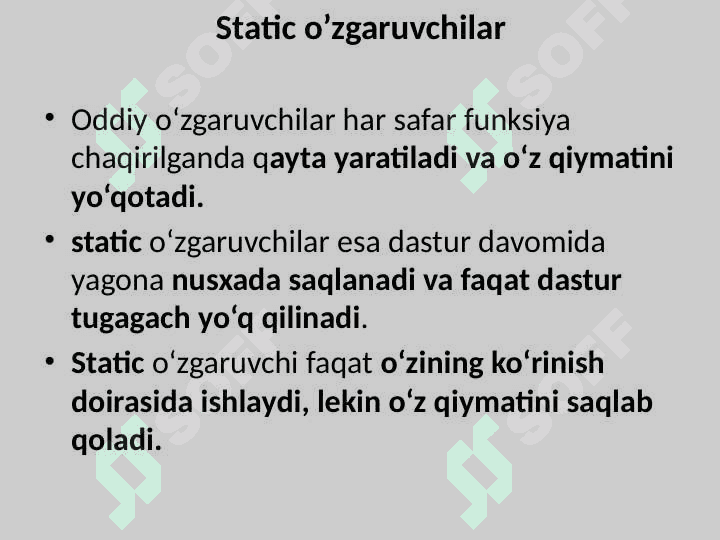 Sinfning statik a'zolari va metodlari 2