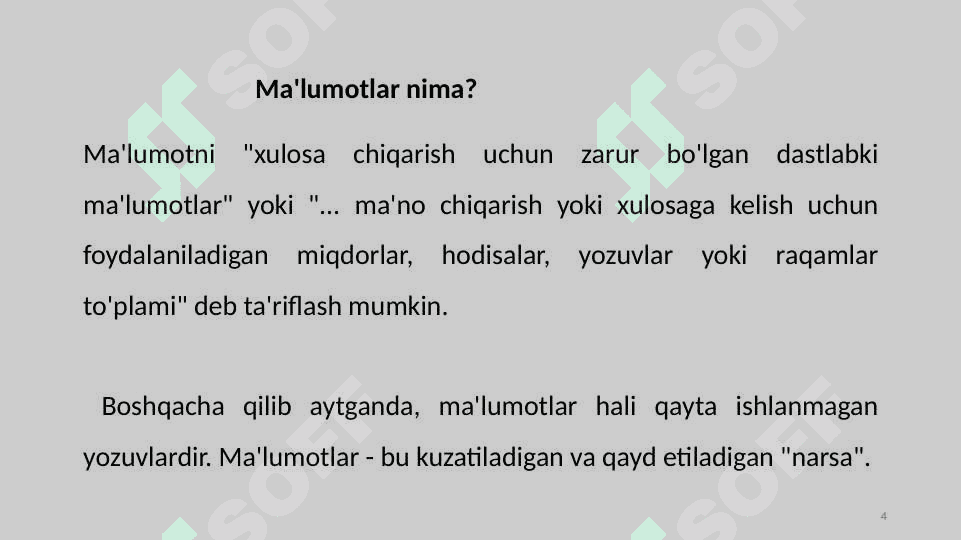 Miqdoriy ma’lumotlarni yig‘ish va ularni qo‘llash texnologiyasi 4