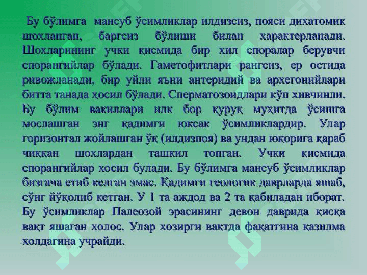 Юксак усимликлар: Йусинтоифалар (Bryophyta) булими 8