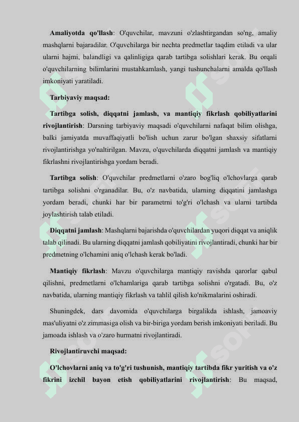 Hajmi, balandligi va qalinligiga qarab predmetlarni ketma-ket joylashtirish 3