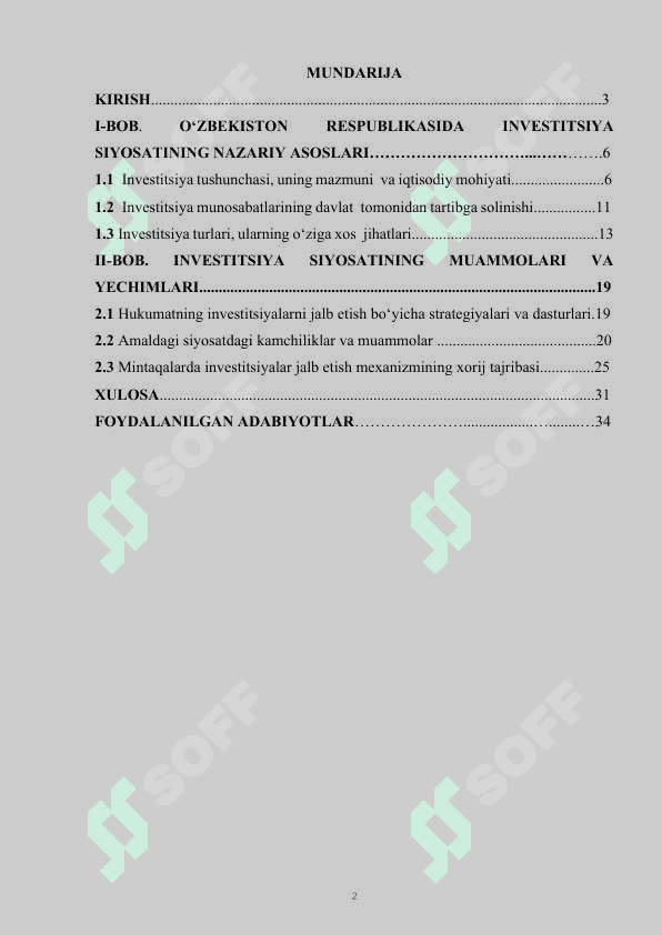 O'zbekison Respublikasi investitsiya siyosati 2