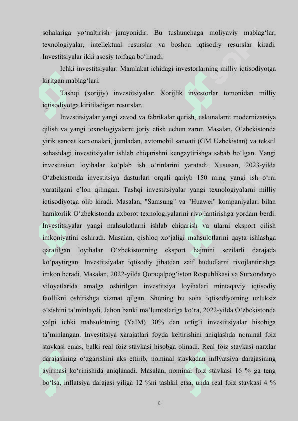 O'zbekison Respublikasi investitsiya siyosati 8