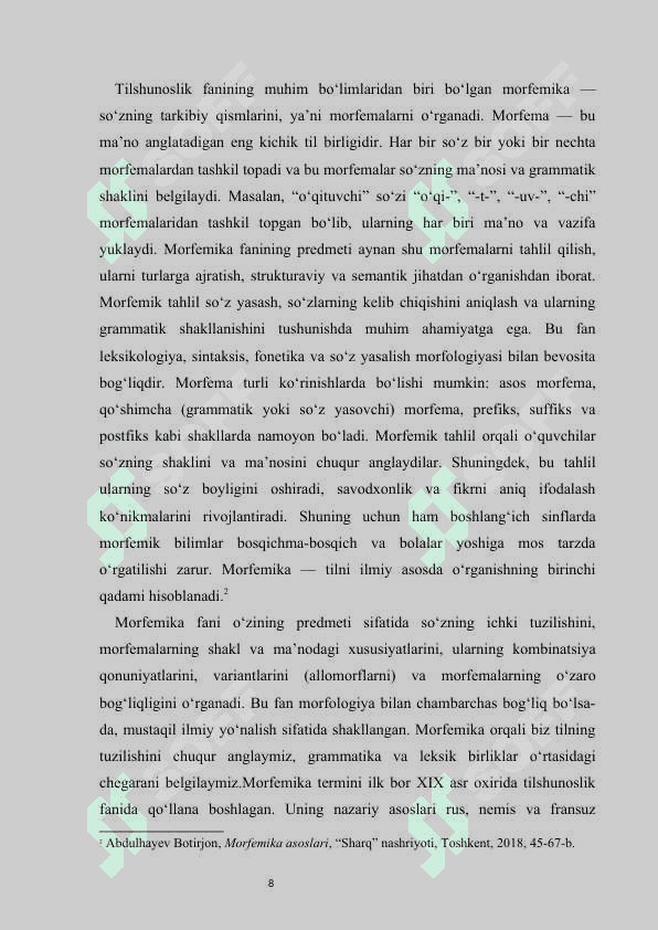 Ona tilini o‘qitishda  Morfemika  bo‘limini o‘qitish metodikasi kurs ishi 8