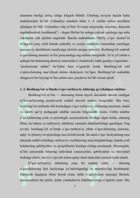 Boshlang’ich ta’limda o’quv-tarbiyaviy ishlarni tashkil etishning shakllari 8
