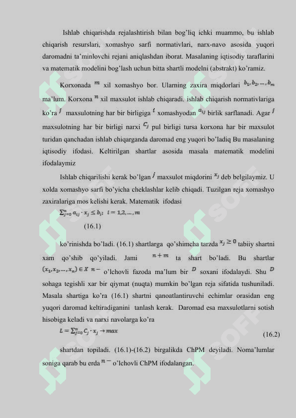 CHIZIQLI PROGRAMMALASH MASALALARI, CHPM GA KELTIRILADIGAN OPTIMAL REJALASHTIRISH MASALALARI. CHPM NING MATEMATIK MODELI. MUMKIN BO’LGAN ECHIMLAR SOXASI, MBES 3