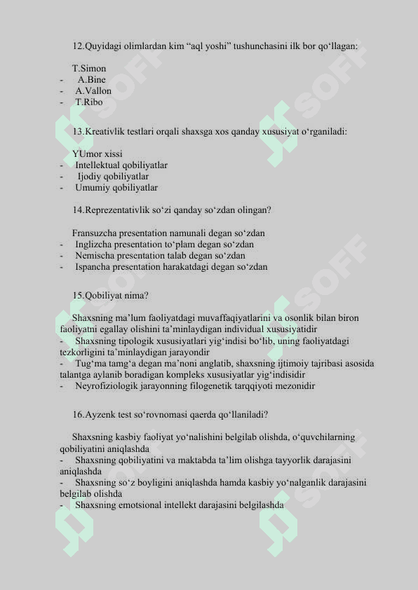Umumiy psixodiagnostika fanidan 100 ta test 3