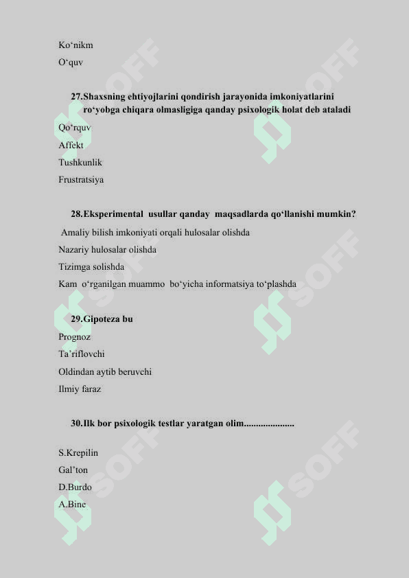 Umumiy psixodiagnostika fanidan 100 ta test 6