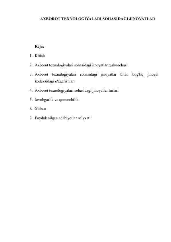 AXBOROT TEXNOLOGIYALARI SOHASIDAGI JINOYATLAR