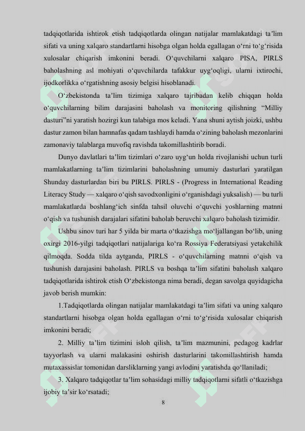 Ta’lim sifatini baholashning xalqaro tizimi 8