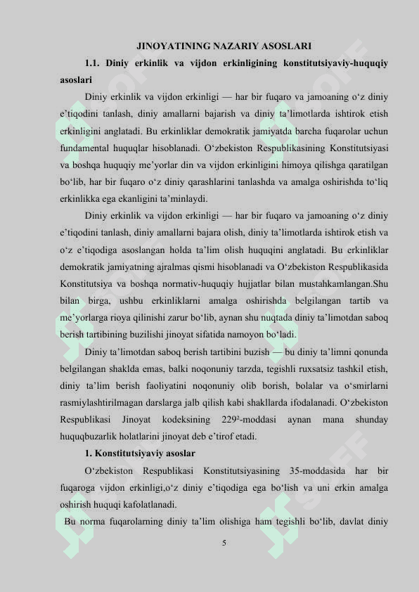 DINIY  TA’LIMOTDAN  SABOQ  BERISH  TARTIBINI  BUZISH  JINOYATINING  JINOIY-HUQUQIY  TAVSIFI (NAZARIYA  VA  AMALIYOT) 5