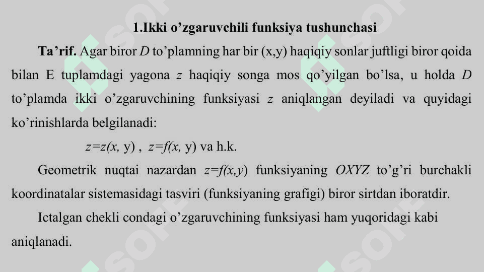 Ikki o'zgaruvchili funksiyaning xususiy hosilasi 2