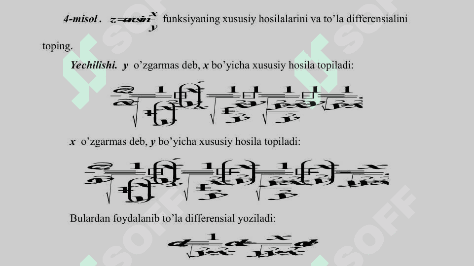 Ikki o'zgaruvchili funksiyaning xususiy hosilasi 8