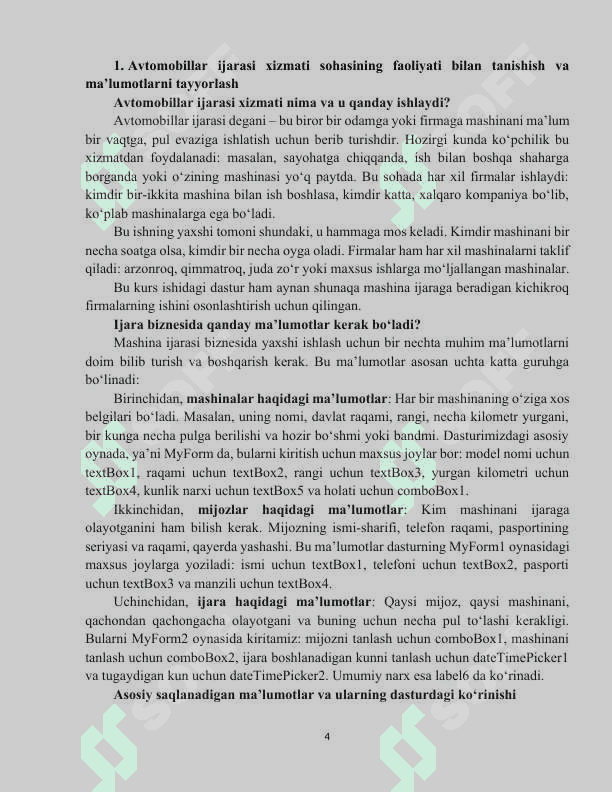 AVTOMOBILLAR IJARASI XIZMATINI BOSHQARISH UCHUN DASTUR ILOVASINI YARATISH 4