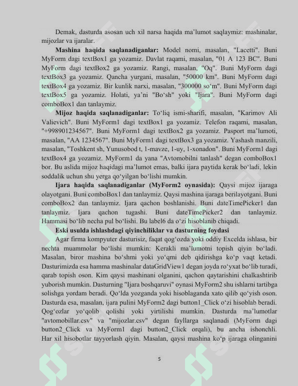 AVTOMOBILLAR IJARASI XIZMATINI BOSHQARISH UCHUN DASTUR ILOVASINI YARATISH 5