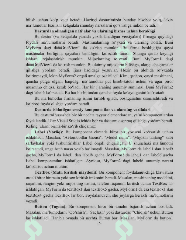 AVTOMOBILLAR IJARASI XIZMATINI BOSHQARISH UCHUN DASTUR ILOVASINI YARATISH 6