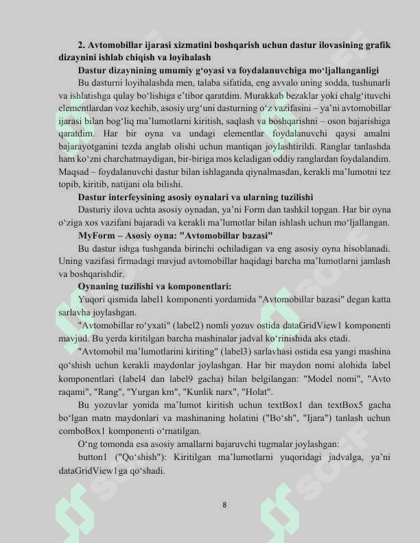 AVTOMOBILLAR IJARASI XIZMATINI BOSHQARISH UCHUN DASTUR ILOVASINI YARATISH 8