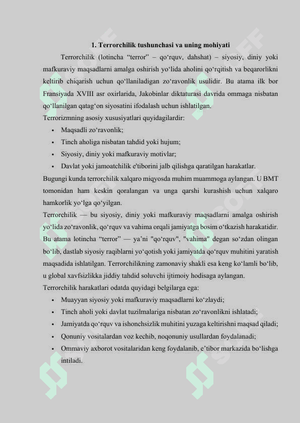 Terrorchilik harakatlarining vujudga kelishi sabablari va tarixi 3