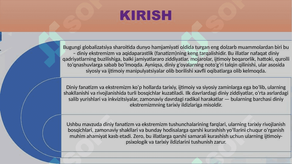 Diniy aqidaparastlik(fanatizm), ekstremizm paydo bolishining ijtimoiy tarixiy zaminlari va rivojlanishi 3