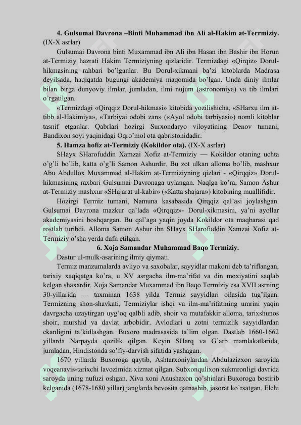 Ulamo va fuzalo Termiziylar. Xoja Samandar Muhammad Baqo Termiziy 4
