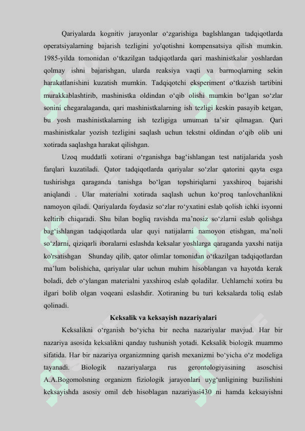 Keksayish va keksalik davrining psixologik xususiyatlari. 4