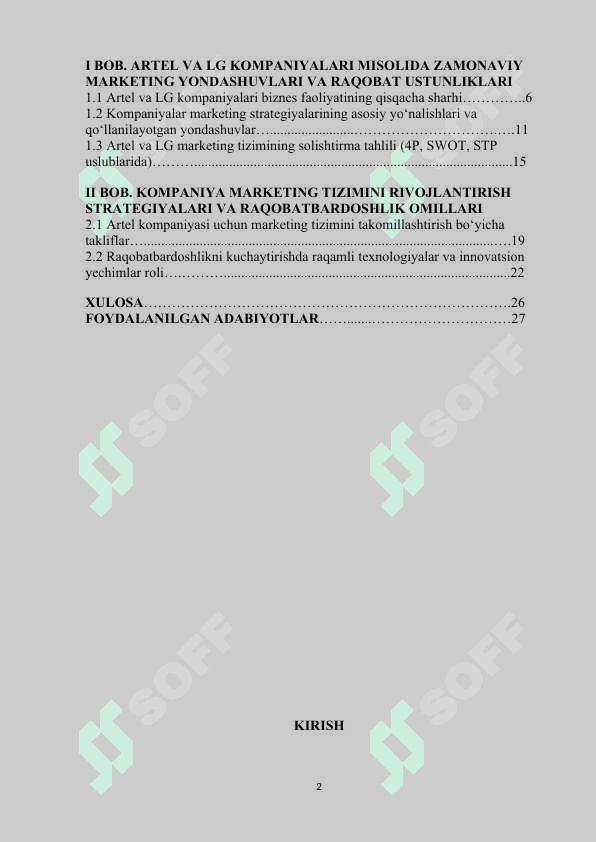 Korxonada marketing tizimo va ularning raqobatdoshligi artel va Lg misolida kurs ishi.docx 2