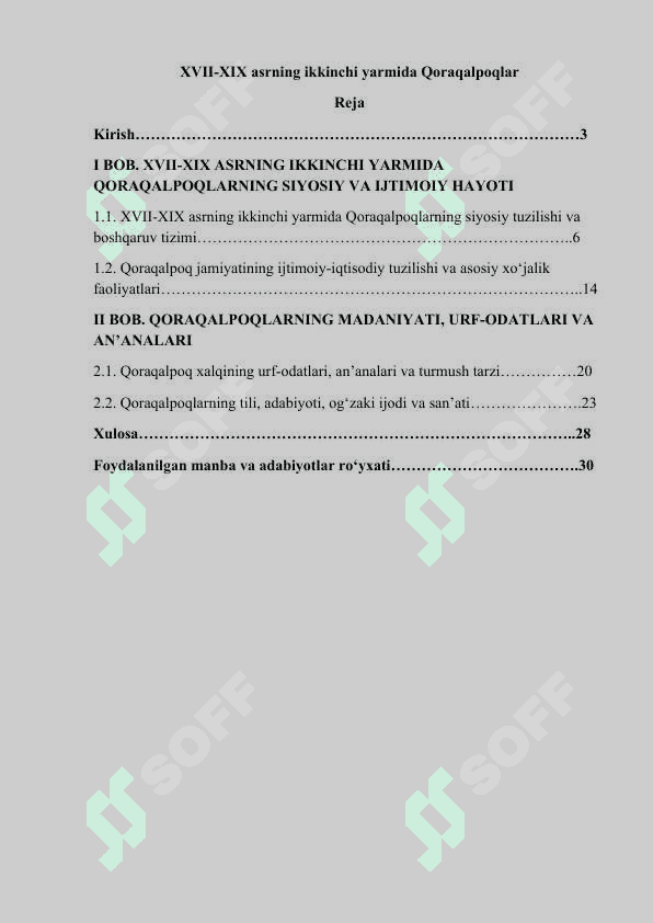 XVII-XIX asrning ikkinchi yarmida Qoraqalpoqlar 2