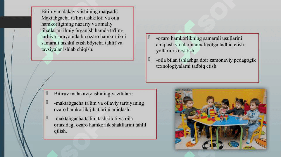 MAKTABGACHA TA'LIM TASHKILOTINING VA OILA HAMKORLIGINING NAZARIYASI VA AMALIYOTI 4