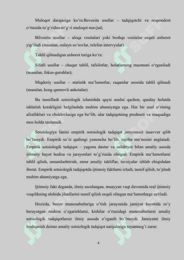 SOTSIOLOGIK MA'LUMOTLARNI TO'PLASH USULLARINING TASNIFI 6