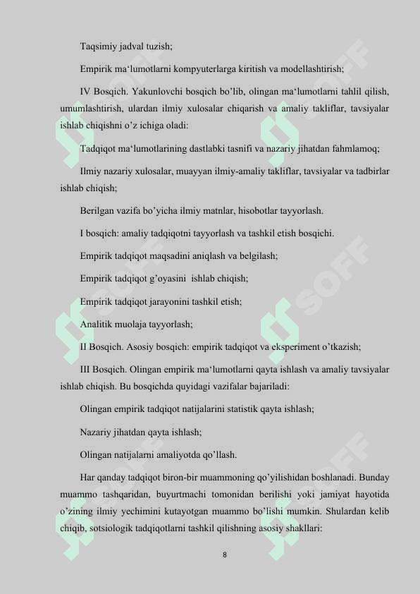 SOTSIOLOGIK MA'LUMOTLARNI TO'PLASH USULLARINING TASNIFI 8