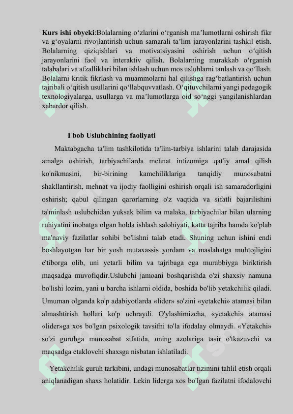 Uslubchining liderlik va rahbarlik xususiyat 5