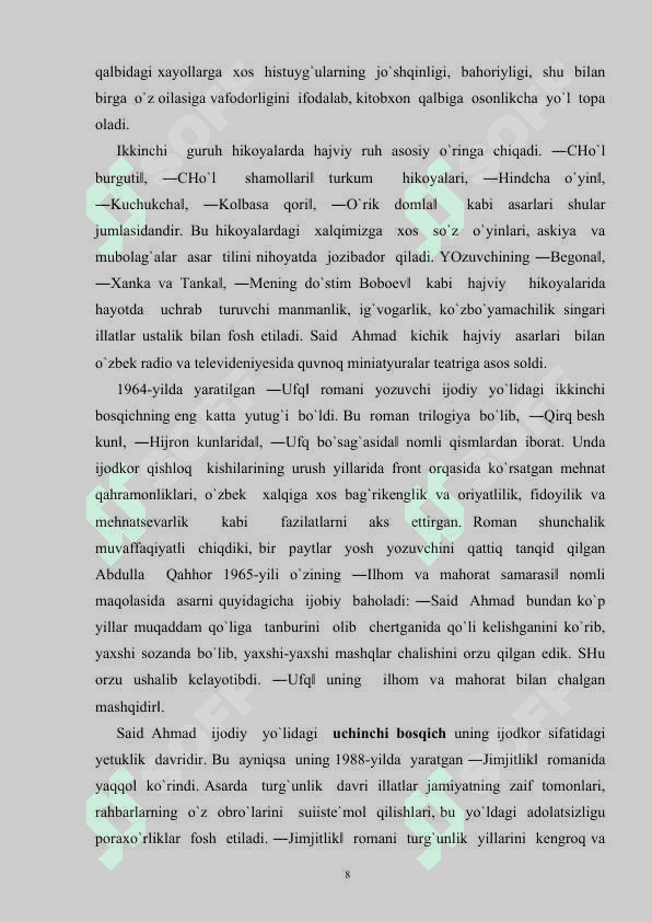S.AHMAD ROMANLARIDA REALISTIK HAYOT 8