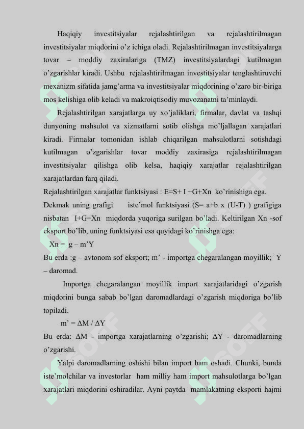 Keynsning tovarlar va xizmatlar bozorida makroiqtisodiy muvozanat modeli. 3