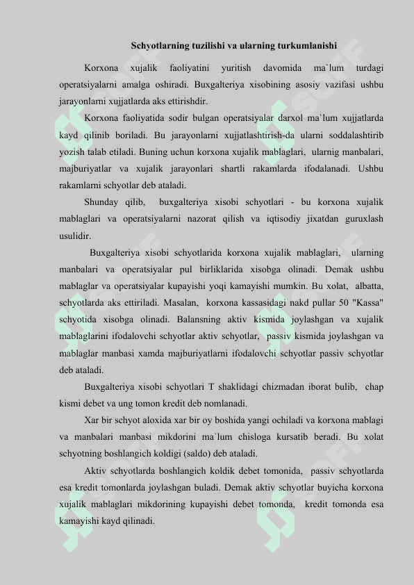 Schyotlar rejasi uning tuzilishi 8