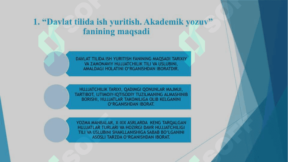Davlat tilida ish yuritish. Akademik yozuv fanining  maqsad va vazifalari 4