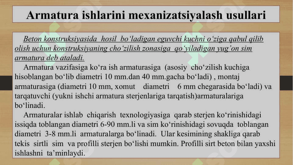 Armatura ishlarini mexanizatsiyalash usullari (2) 2