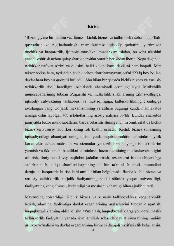 O’zbekiston Respublikasida kichik biznesni rivojlantirishning asosiy yo’nalishlari 3