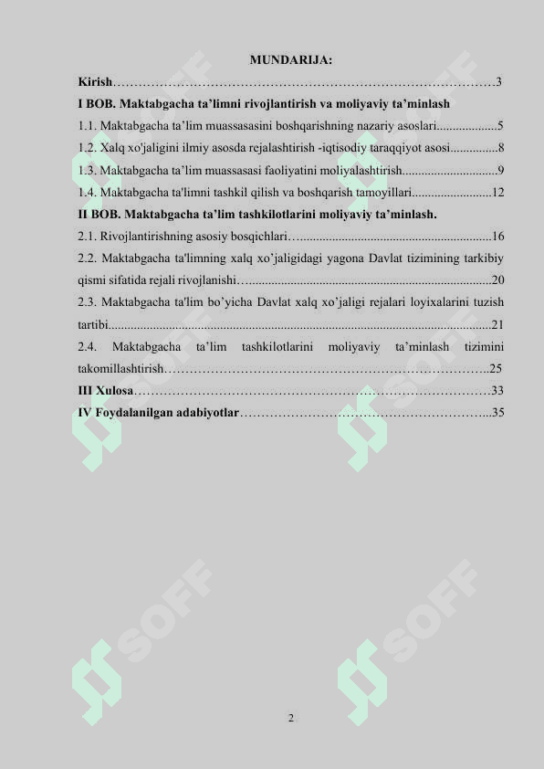 Maktabgacha ta'limni rivojlantirish va moliyaviy ta'minlash 2
