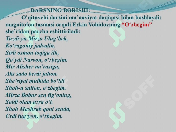 Fe’llarning shaxs-son qo`shimchalari bilan tuslanishi va fe’llarda zamon mavzusini o`rganish darslari ishlanmasini tuzish 5