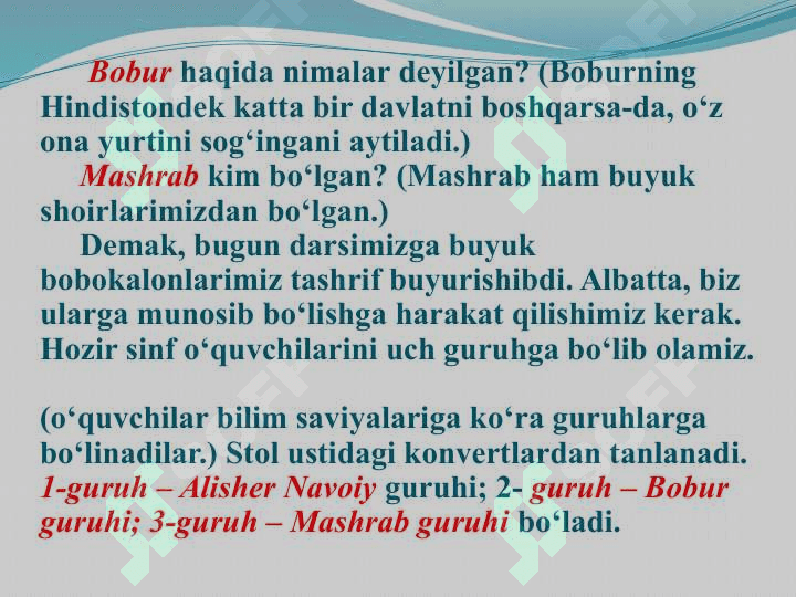Fe’llarning shaxs-son qo`shimchalari bilan tuslanishi va fe’llarda zamon mavzusini o`rganish darslari ishlanmasini tuzish 7