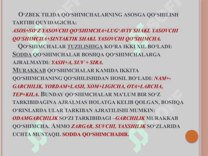 MORFEMIKA  (SO‘Z TARKIBI) MORFEMA, UNING TURLARI. SO‘Z YASALISHI 5