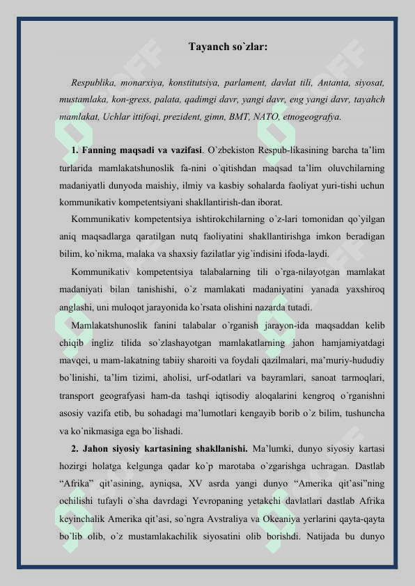Mamlakatshunoslik faniga kirish 3