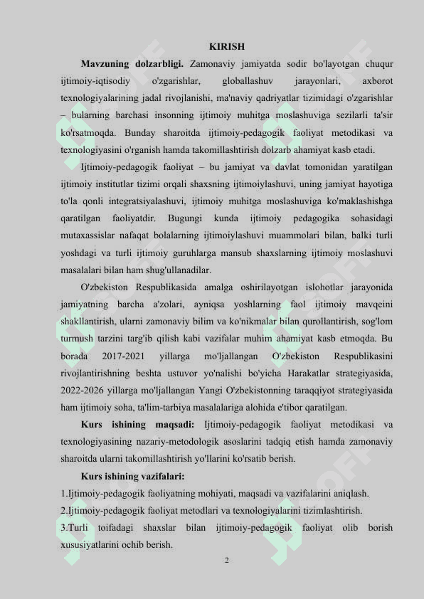 IJTIMOIY-PEDAGOGIK FAOLIYAT METODIKASI VA TEXNOLOGIYASI 2