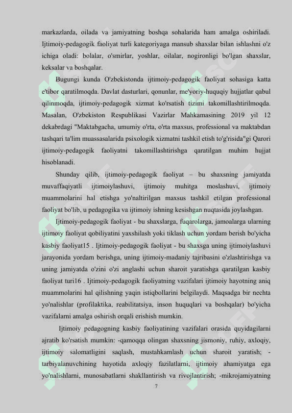 IJTIMOIY-PEDAGOGIK FAOLIYAT METODIKASI VA TEXNOLOGIYASI 7