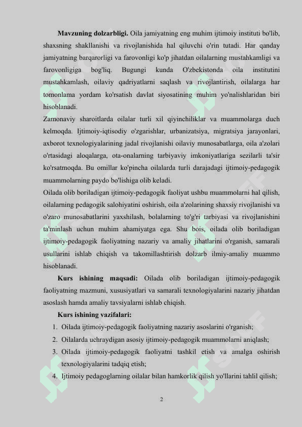 OILADA OLIB BORILADIGAN IJTIMOIY-PEDAGOGIK FAOLIYAT 2