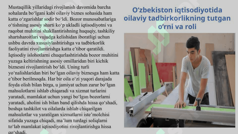 Ozbekistona oilaviy tadbirkorlikni rivojlantirishning oziga hos ususiyatlari 4