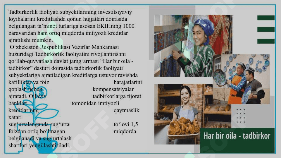 Ozbekistona oilaviy tadbirkorlikni rivojlantirishning oziga hos ususiyatlari 6