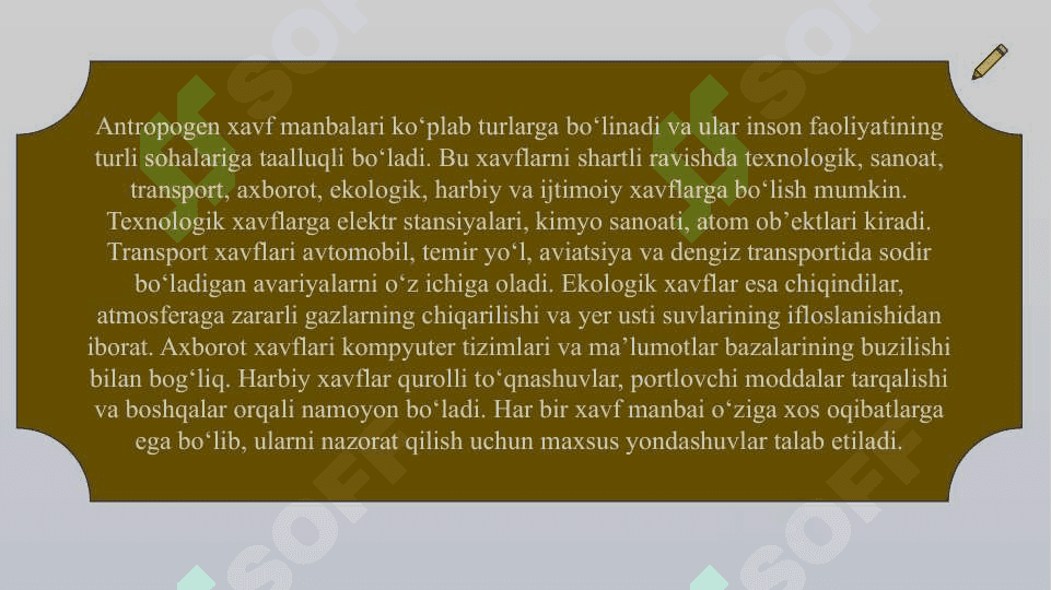 Antropogen ekstremal vaziyatlarning tavsifi   slayd 6